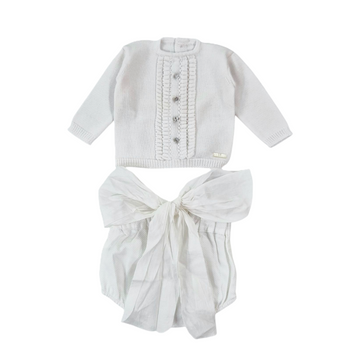 Completo neonata in filo cotone e bottone gioiello