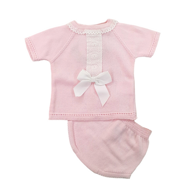 Completo neonata in filo cotone con pizzo