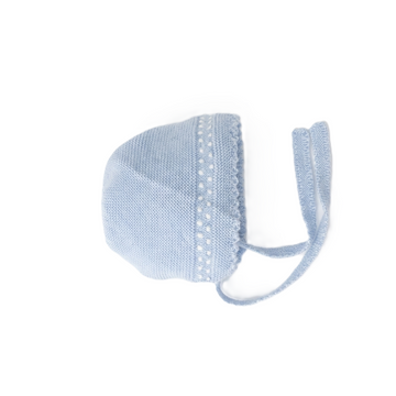 Cuffia cappellino Celeste in lana con pois