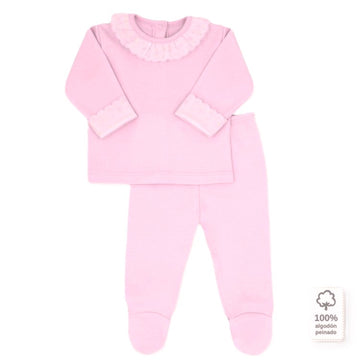 Completo neonati cotone interlock con collo batista