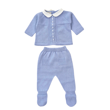 Completo in filo cotone con trecce e ricamo