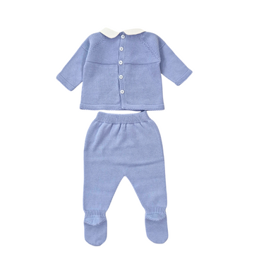 Completo in filo cotone con trecce e ricamo