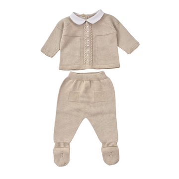 Completo in filo cotone con trecce e ricamo
