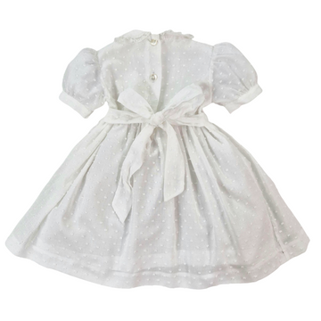 Abito cerimonia in cotone plumetis e ricamo punto smock