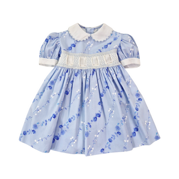 Abito neonata in cotone e ricamo punto smock