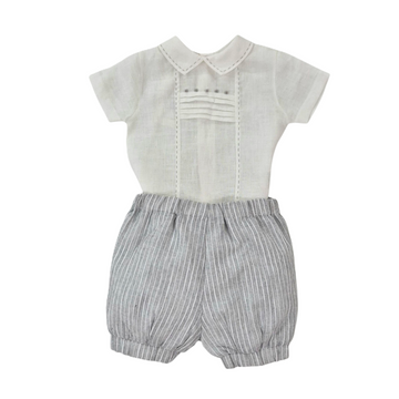 Completo neonato in lino e cotone a righe