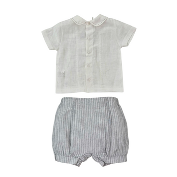 Completo neonato in lino e cotone a righe
