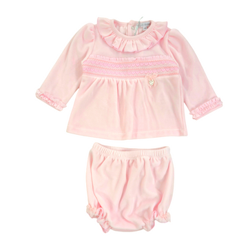 Completo neonata ciniglia punto smock