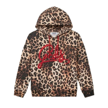 Felpa Cropped leopardata con cappuccio