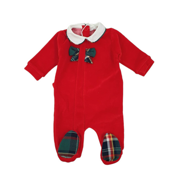 Tutina in ciniglia con fiocchetto tartan Coccodè