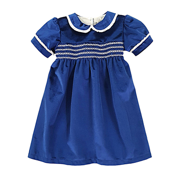 Abito Bimba in velluto ricamo punto smock