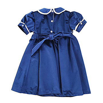 Abito Bimba in velluto ricamo punto smock