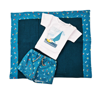 Telo mare a nido d'ape stampa barche