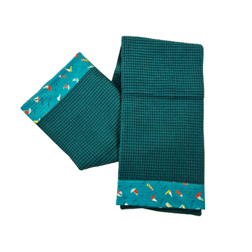 Telo mare a nido d'ape stampa barche