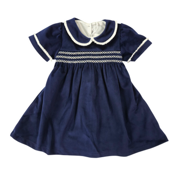 Abito Bimba in velluto ricamo punto smock