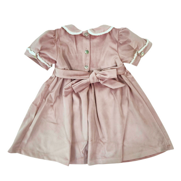 Abito Bimba in velluto ricamo punto smock