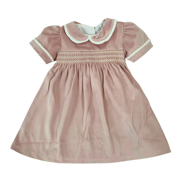 Abito Bimba in velluto ricamo punto smock