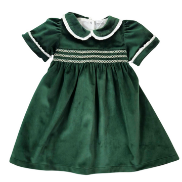 Abito Bimba in velluto ricamo punto smock