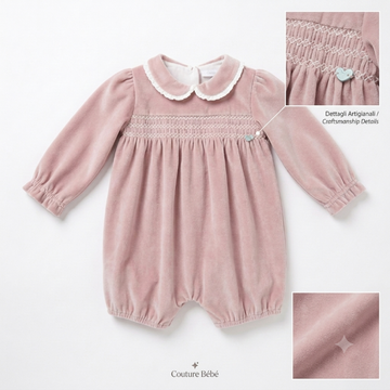 Pagliaccetto in velluto Rosa raso punto smock
