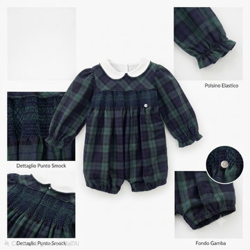 Pagliaccetto in Tartan Verde punto smock