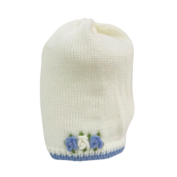 Cappello neonato in lana ricamo con fiori