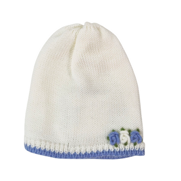 Cappello neonato in lana ricamo con fiori