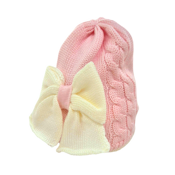 Cappellino pura lana con fiocco e trecce