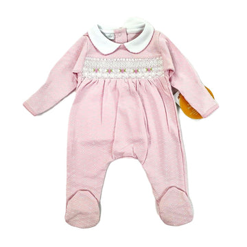 Tutina neonata in cotone ricamo punto smock