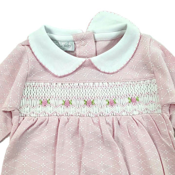 Tutina neonata in cotone ricamo punto smock