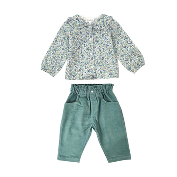 Completo neonata camicia + pantalone a costine