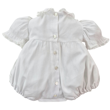 Pagliaccetto neonata in cotone con pizzo e ricamo