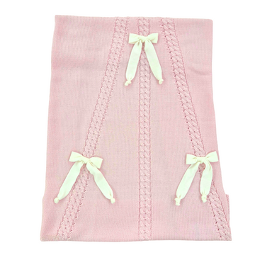 Copertina rosa in lana con trecce e fiocchetto "Le Dodò"