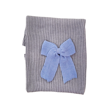 Copertina a coste in lana merino con fiocco