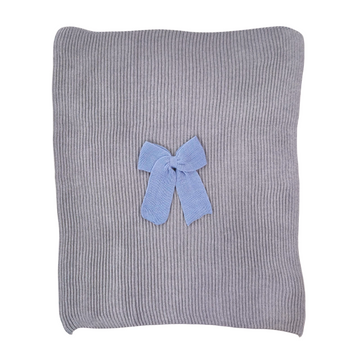 Copertina a coste in lana merino con fiocco