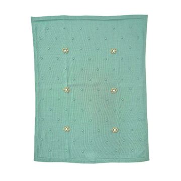 Copertina in filo cotone con ricamo fiori