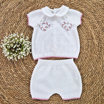 Completo filo cotone con ricamo roselline