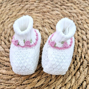 Scarpette filo cotone con ricamo roselline