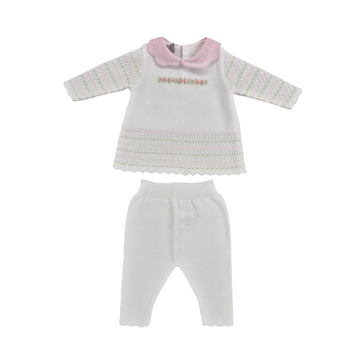 Completo in filo cotone con ricamo roselline