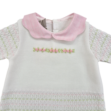 Completo in filo cotone con ricamo roselline