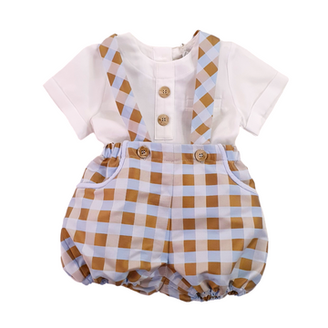 Completo salopette con camicia neonato