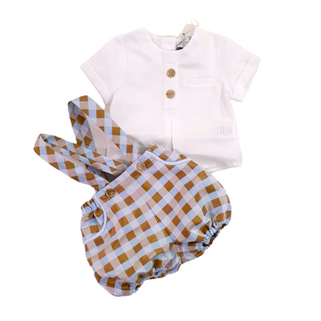 Completo salopette con camicia neonato