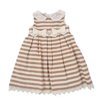Abito Bimba in cotone a righe e pizzo sangallo