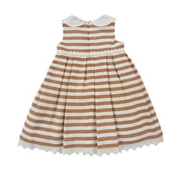 Abito Bimba in cotone a righe e pizzo sangallo