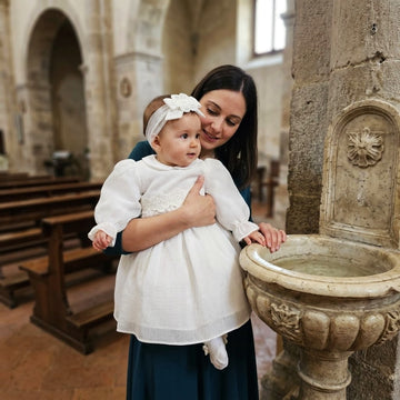 Abito Neonata Battesimo in organza e pizzo