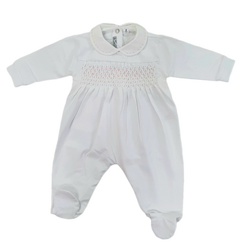Tutina in cotone ricamo rosa punto smock