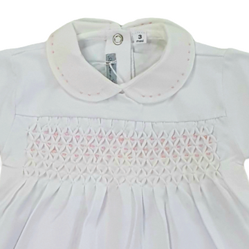 Tutina in cotone ricamo rosa punto smock