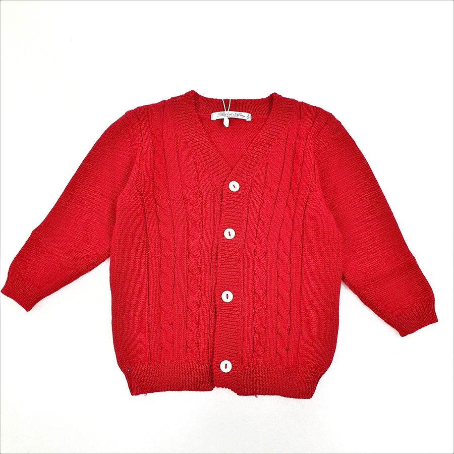 Cardigan bimbo 100% lana merino a trecce rosso