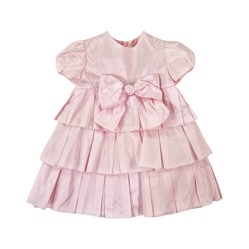 Abito neonata in taffetà con balze e fiocco