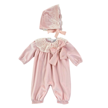 Pagliaccetto in velluto e pizzo con cuffia