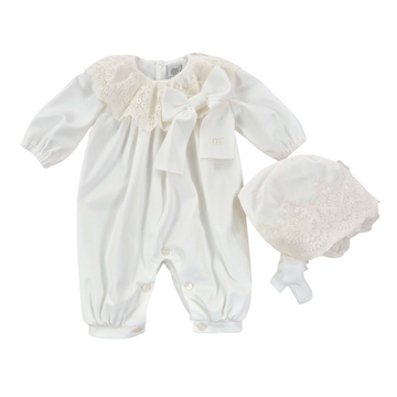 Pagliaccetto in velluto e pizzo con cuffia